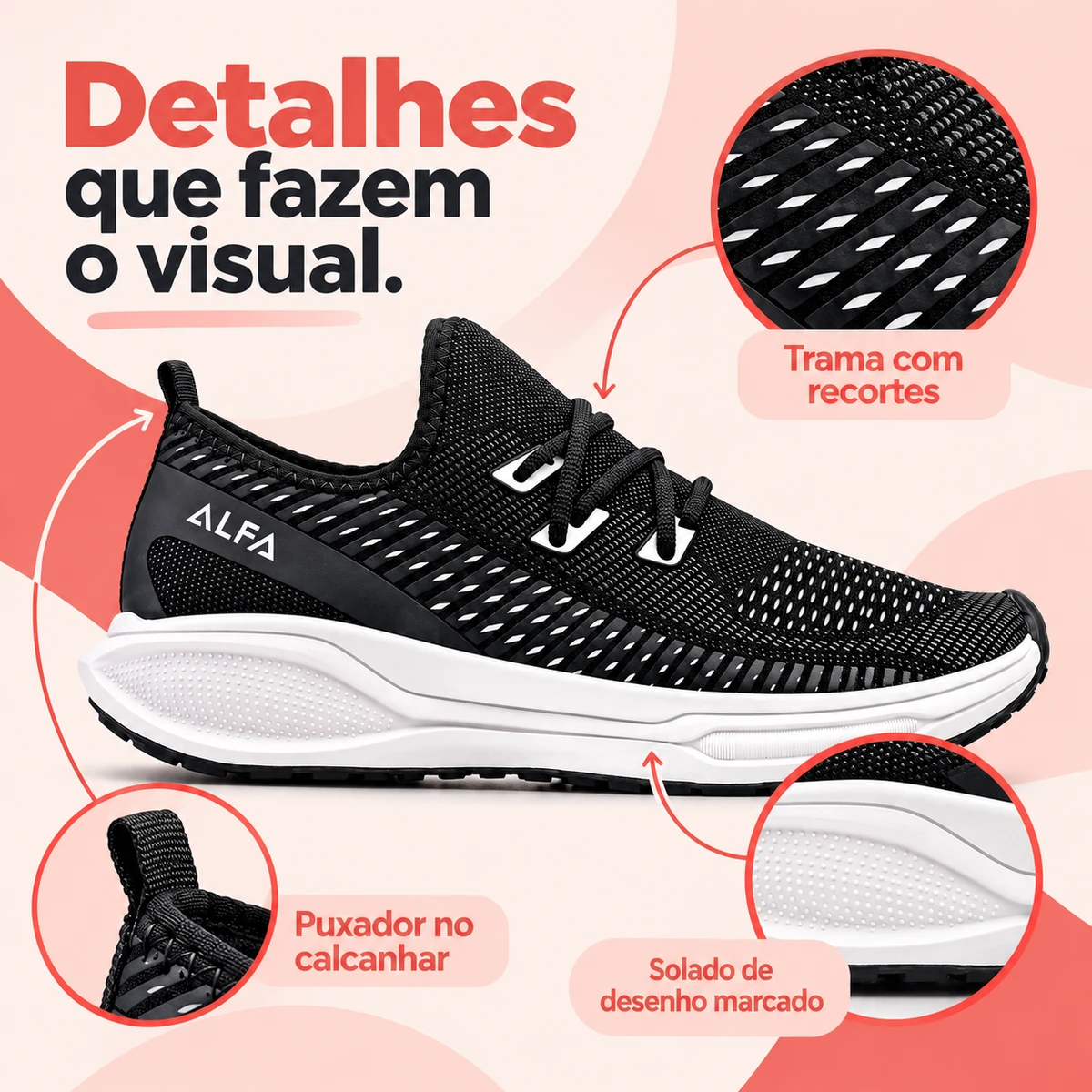 Detalhes de construção, materiais ou ajustes de Tênis Feminino Esportivo